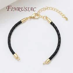 18K Gold Plated Leather Cords Chain with Adjustable Extension Tail Chain Lobster Clasps Connector,DIY Bracelet Jewelry Findings