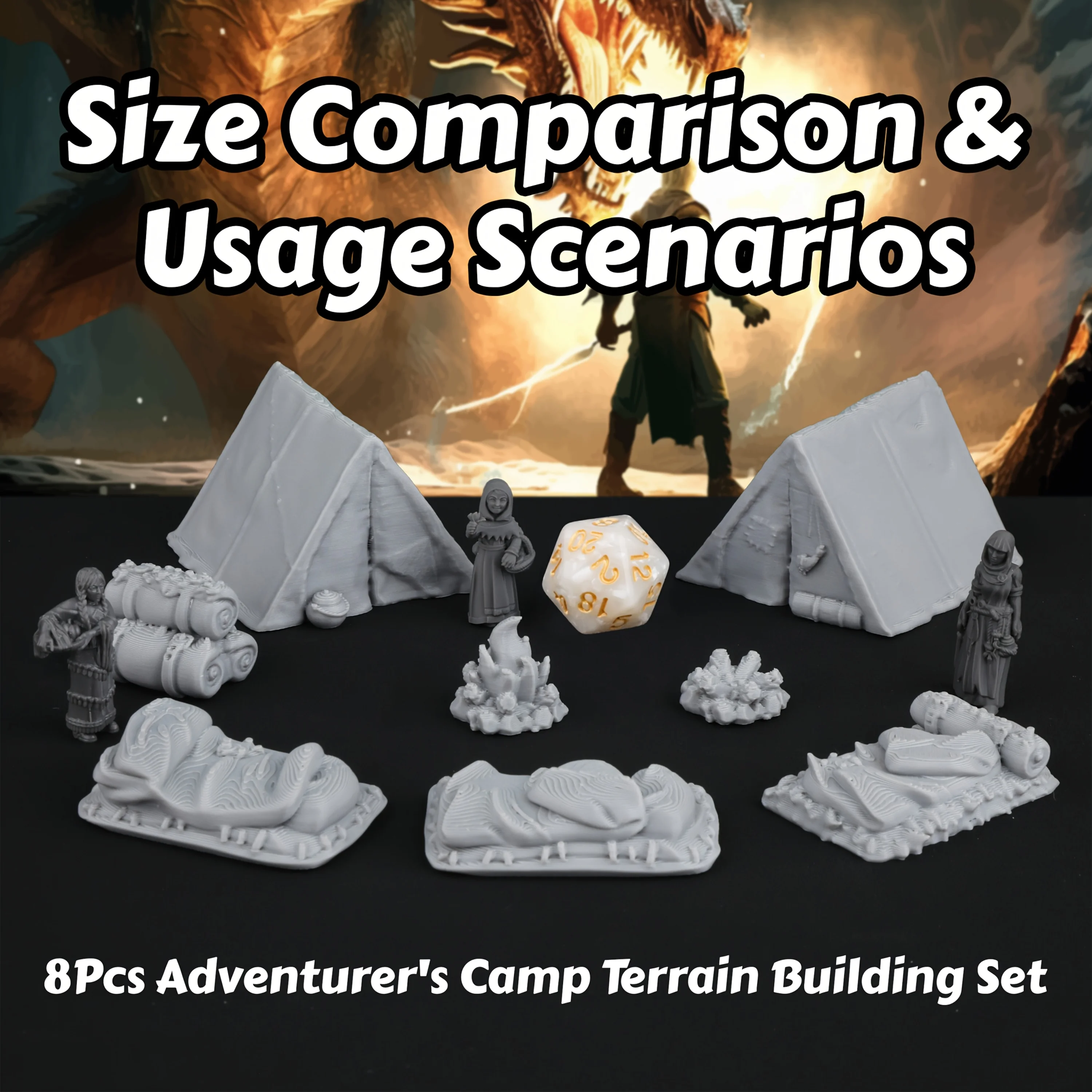 8pcs RPG Adventurer's Camp Miniature Terrain Building Set, Miniature Accessories for TRPG Role-Playing Tabletop Games