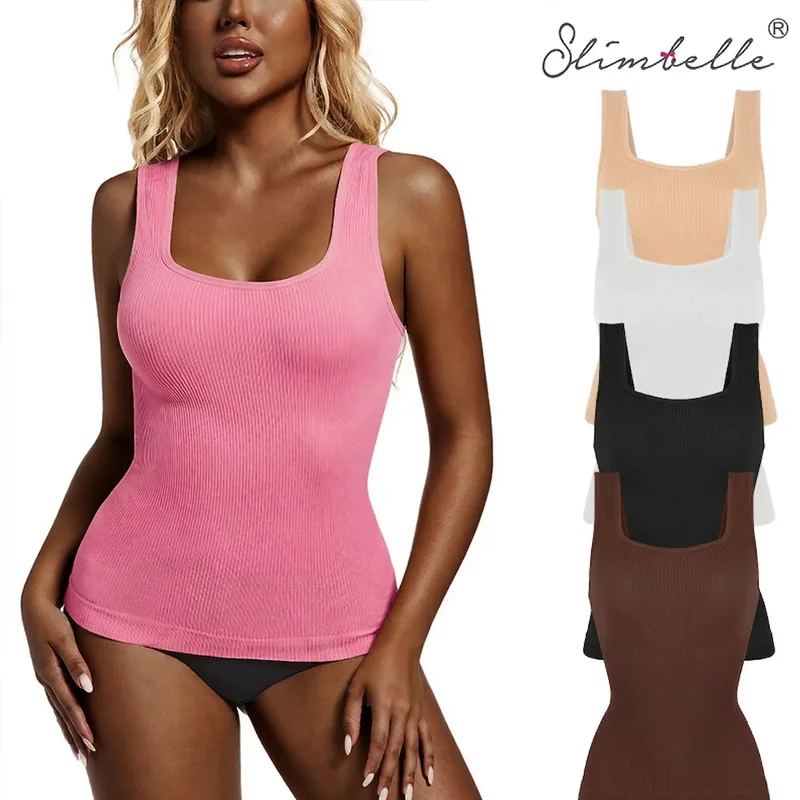 

Slimbelle Womens Shapewear Tops Push Up Bust Camisole Tummy Control Soft Body Shaper Compression Wide Strap Tank Sexy Camisole
