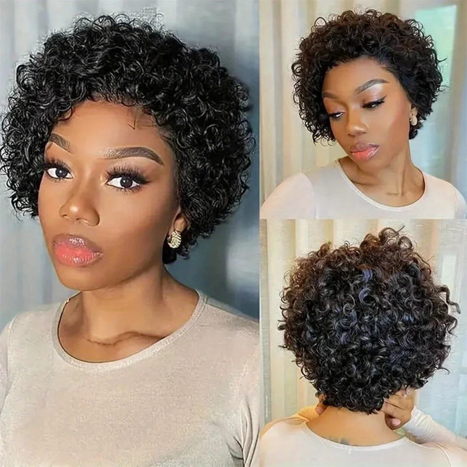 Short Curly Pixie Cut Wig for Women 180% Density Brazilian Remy Human Hair Curly Wave