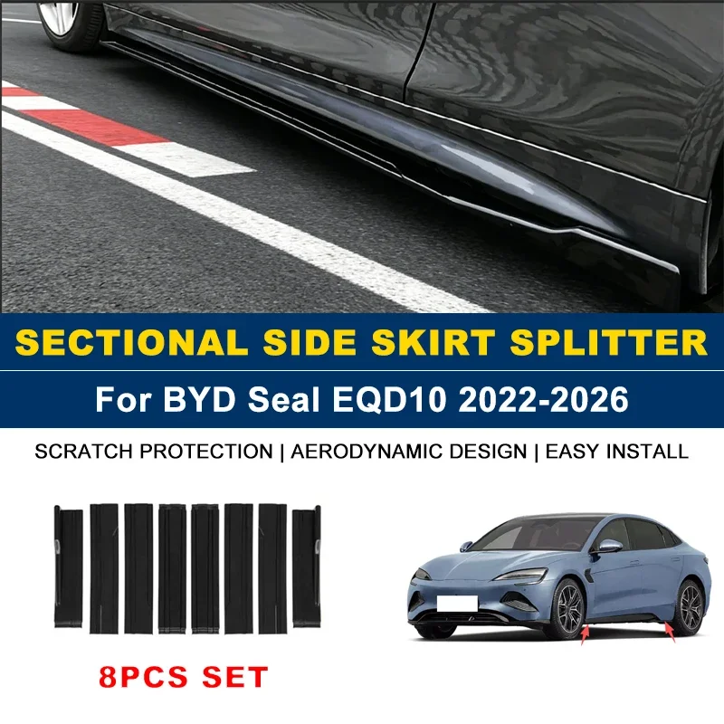 

2.2m Sectional Side Skirt Extension Lips Side Spoiler, Car Exterior Modified Upgrade Kit For BYD Seal EQD10 2022-2026 2023 2024