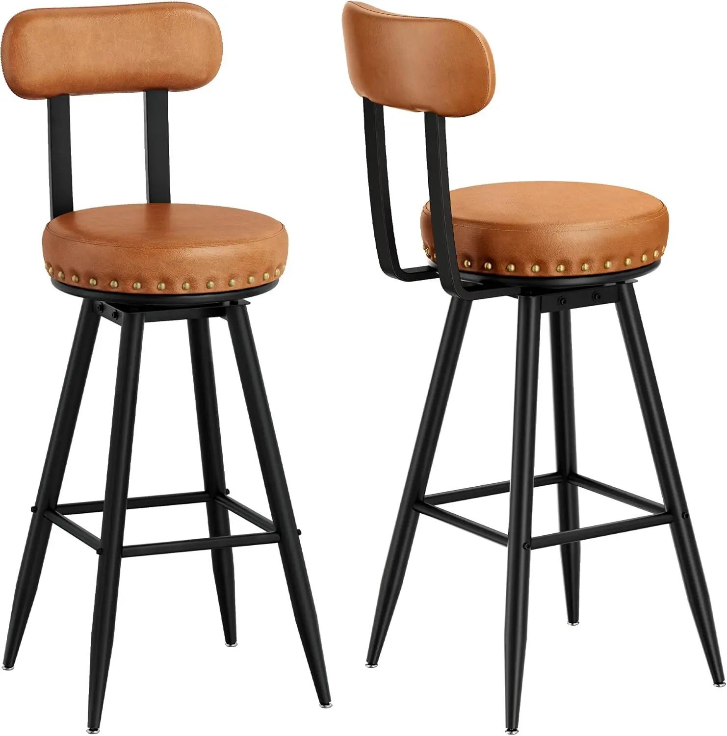 

Counter Height Bar Stools Set of 2, 30" Swivel Barstools with Backs, Hand-Riveted Design, Wide Seat, PU Leather Upholster