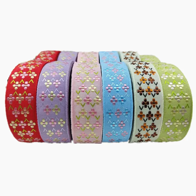 

10Yards 25mm 1 Inch Lovely Little Flowers Handmade Embroidery Lace Trim Jacquard Ribbon Retro Fashioned For Hair Accessories