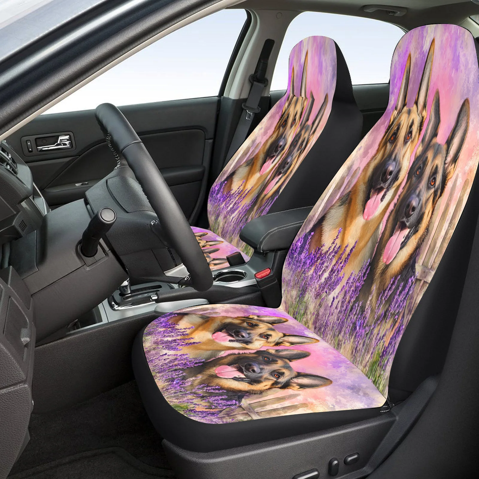 German Shepherds Lavender Themed Car Seat Cover Set For Most Cars Trucks, Trendy Breathable Car Seat Protector Covers Full Set,