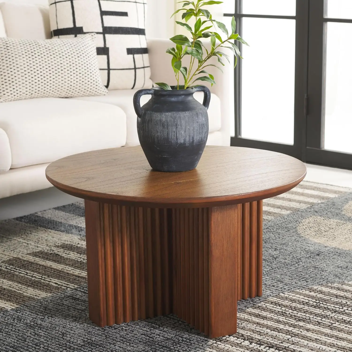 Home Collection Dominic Natural Brown Round Top Coffee Table (Fully Assembled)