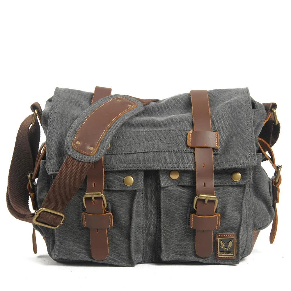 

Vintage Canvas with Leather Crossbody Bag Men Women Messenger Bag Casual Shoulder Satchels