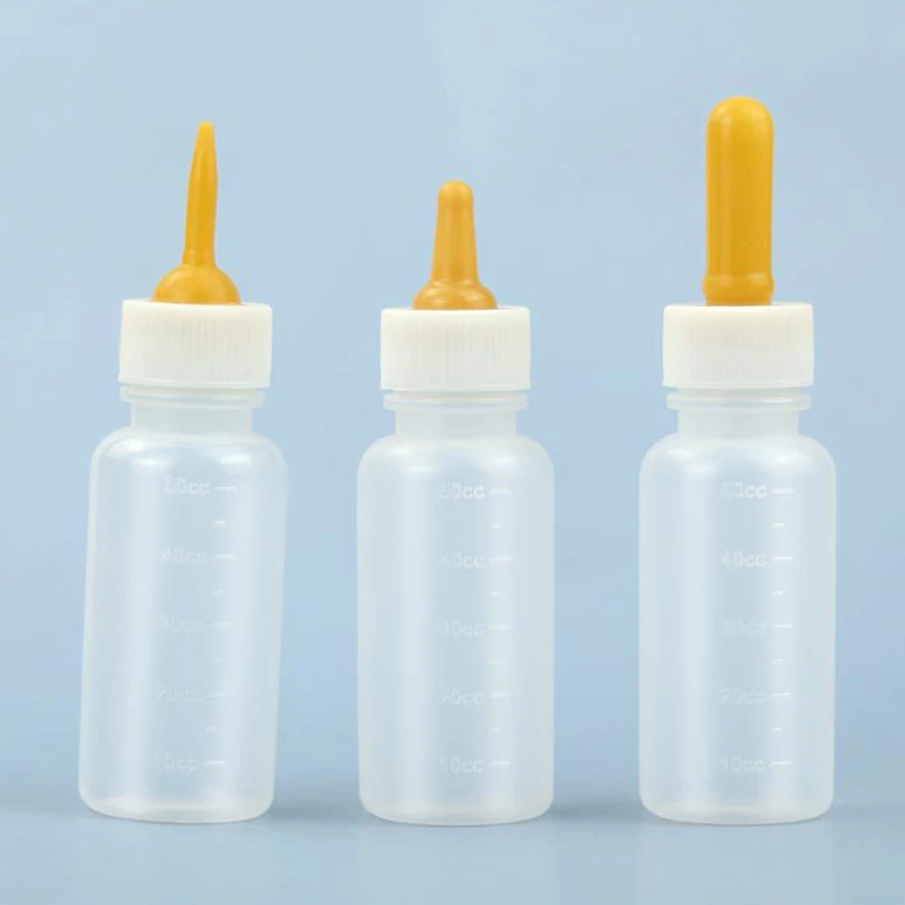 

3pcs Pet Bottles 50ml Yellow Nipples White Caps Durable Silicone Feeding Tools for Cats Dogs Kittens Puppies Small Pets Easy