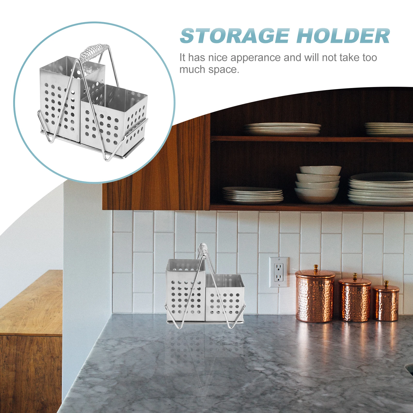 

Stainless Steel Chopstick Holder Square Multifunctional Tableware Organizer Drain Holes Lightweight Storage Rack For