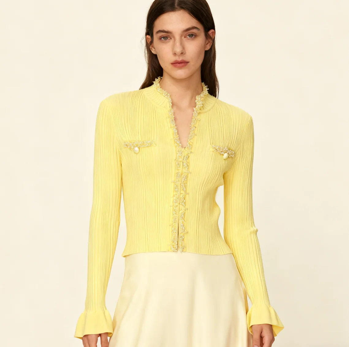 

High Quality Spring And Autumn New Style Socialite Fashionable Commuting Handmade Bead Long Sleeved Knitted Women's Top Jacket