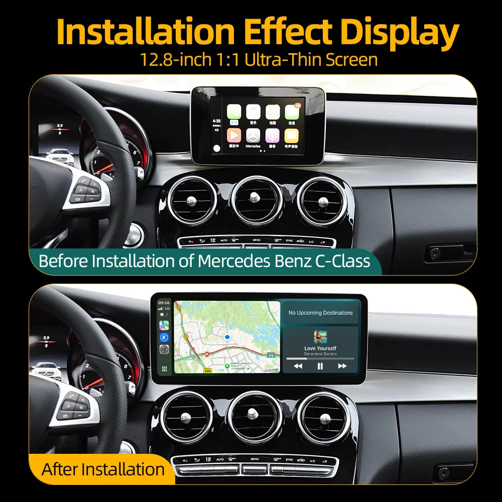 

12,8-дюймовый мультимедийный экран с GPS и CarPlay для Mercedes Benz C-Class W204 GLC W205 2008-2018, 2400*900, Linux, автомобильный видеоплеер, радио