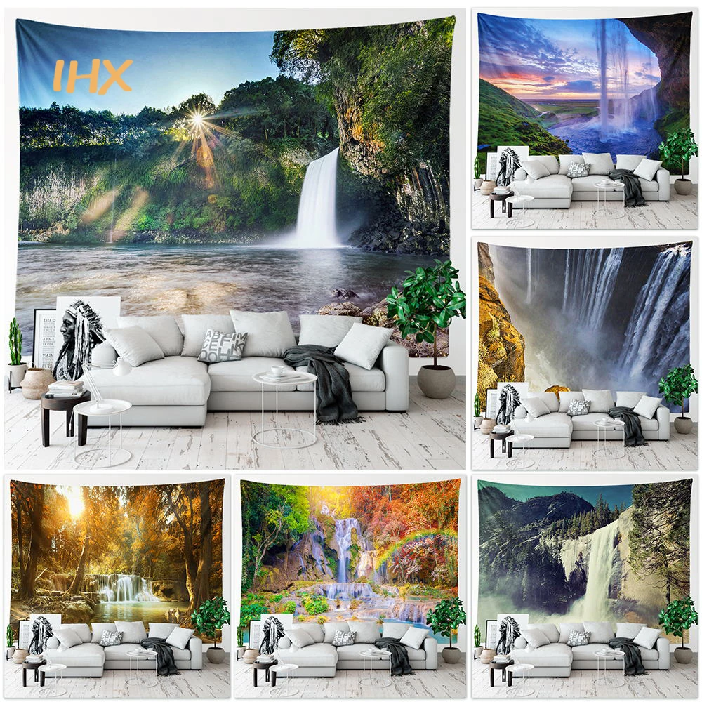 

Waterfall Forest Tapestry Wall Hanging Room Decor Nature Landscape Tree Large Cloth Tapestry Bedroom Home Aesthetics Decoration