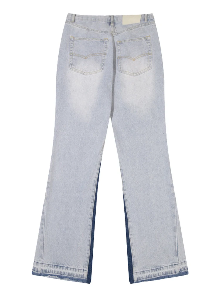 뉴 베이직 슬레 라이트 블루 웨이드 벨 보트 진스 다용도 롱 팬츠 미들 웨이스트 아메리칸 슬레 캐주얼 루즈 핏