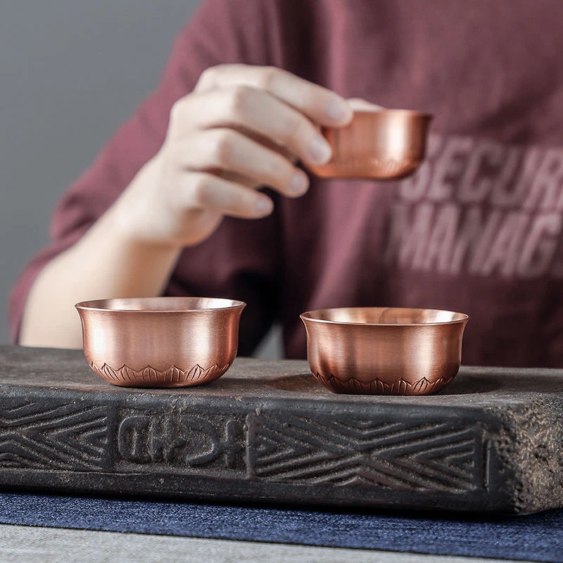 Engraved Pure Copper Bowl Mini Vodka Liqueur Spirits Cup Creative Wedding Wine Tea Cups Buddhist Bowl Home