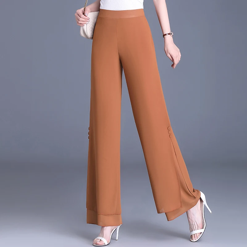 

Summer Chiffon Wide Pants for Women Korean Fashion High Waist Ladies Pants Vintage Clothes High Quality