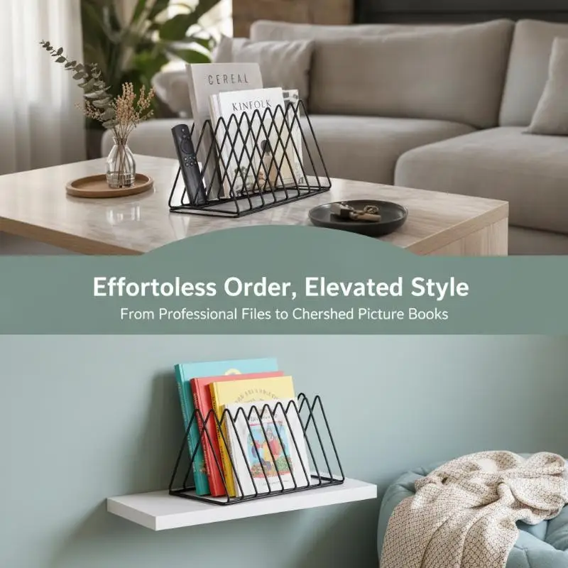 Easy Assemble Triangle Iron File Organizer 5/9 Grid Metal Desktop Book Magazine Storage Holder for Daily Use