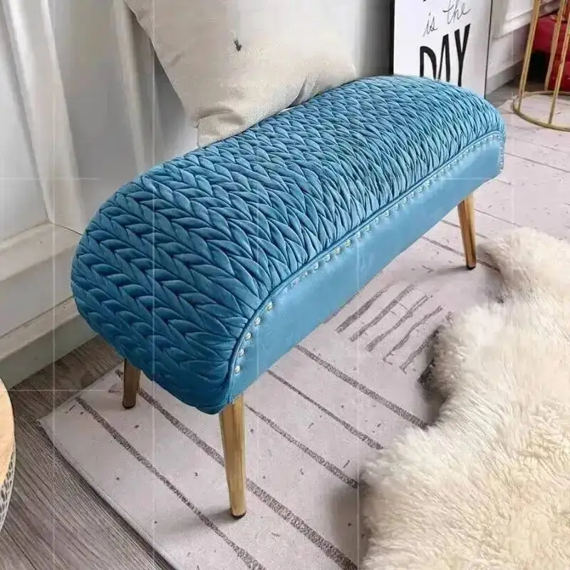 Bench Upholstered Tufted Modern Velvet Bedroom Ottoman with Metal Legs Nailhead Trim Entryway End of Bed Seat