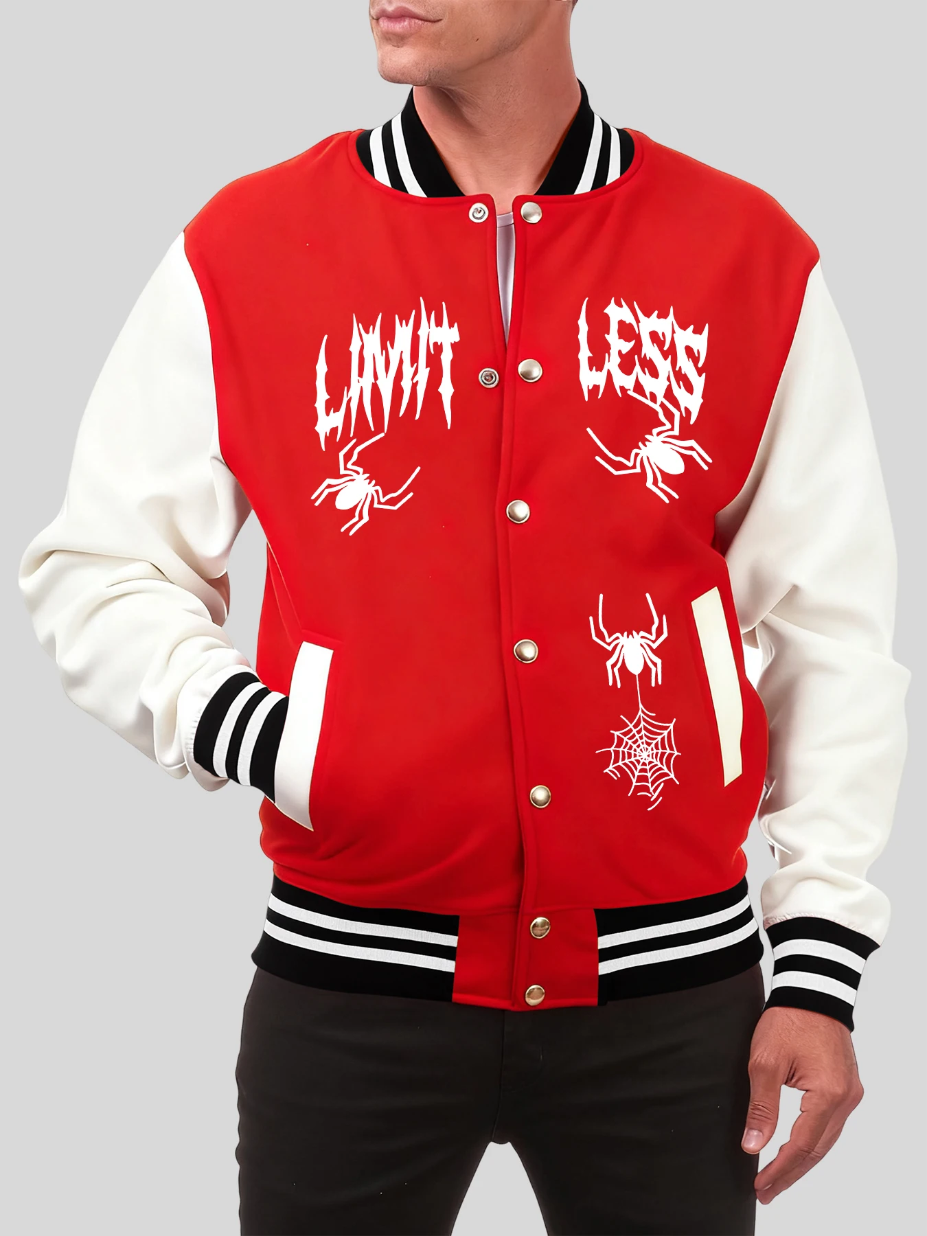 

2 Spiders And Artistic Letters Printed Men Baseball Uniform Oversized Clothes Casual Cotton Jackets Autumn Hip Hop Sportswear