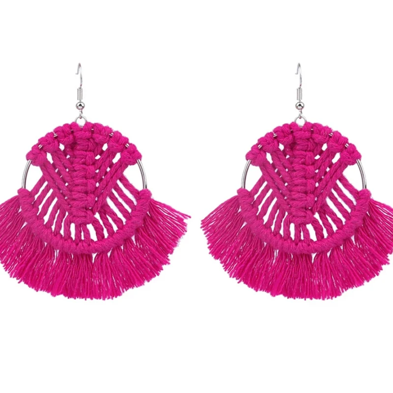 1 Pair Of Bohemian Holiday Style Fashion Creative Color Tassels Hand Woven Fan Shaped Ear Jewelry