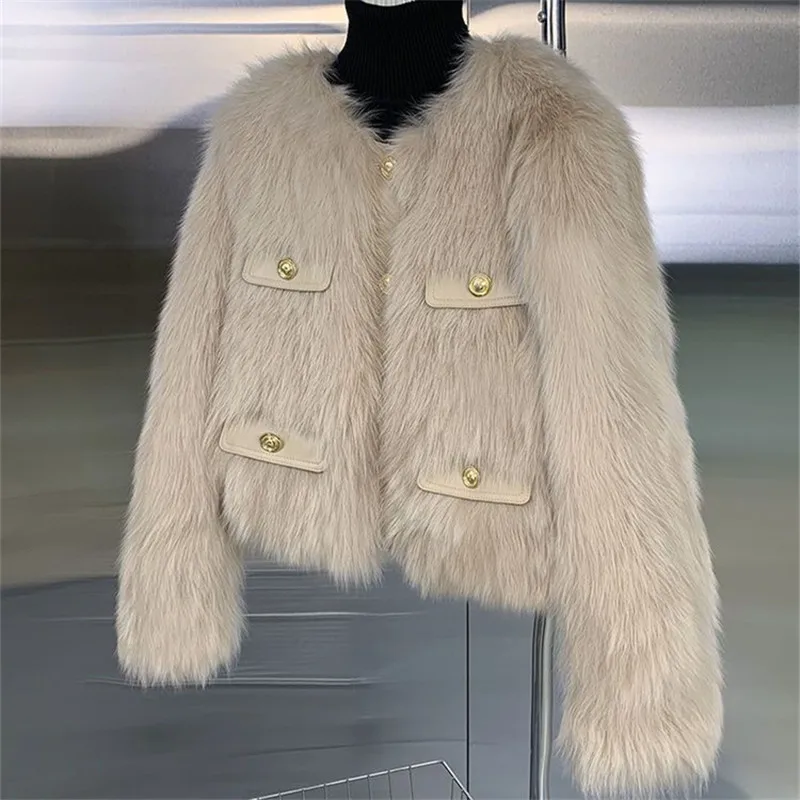 

Fashion Warm Furry Mink Fur Coat Ladies Autumn Winter New Temperament O-Neck Short Faux Fur Jacket Women Loose Outerwear W1149