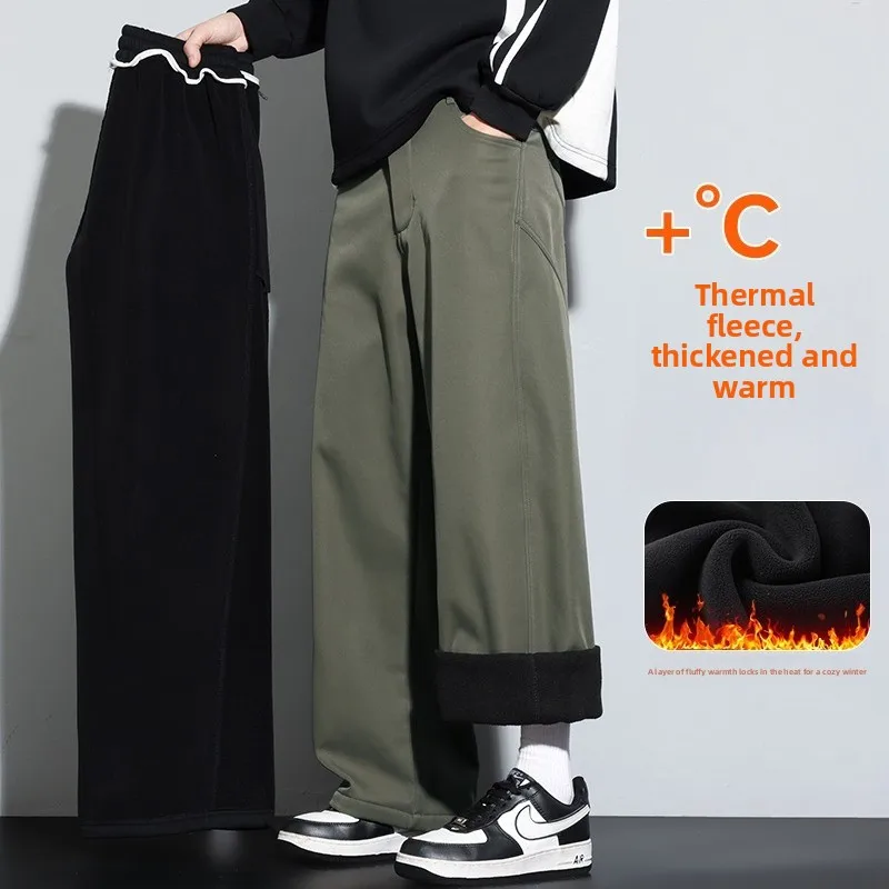 

Осень-зима 2025 г., мужские костюмные брюки, деловые брюки, однотонные повседневные брюки, широкие прямые модные уличные удобные брюки