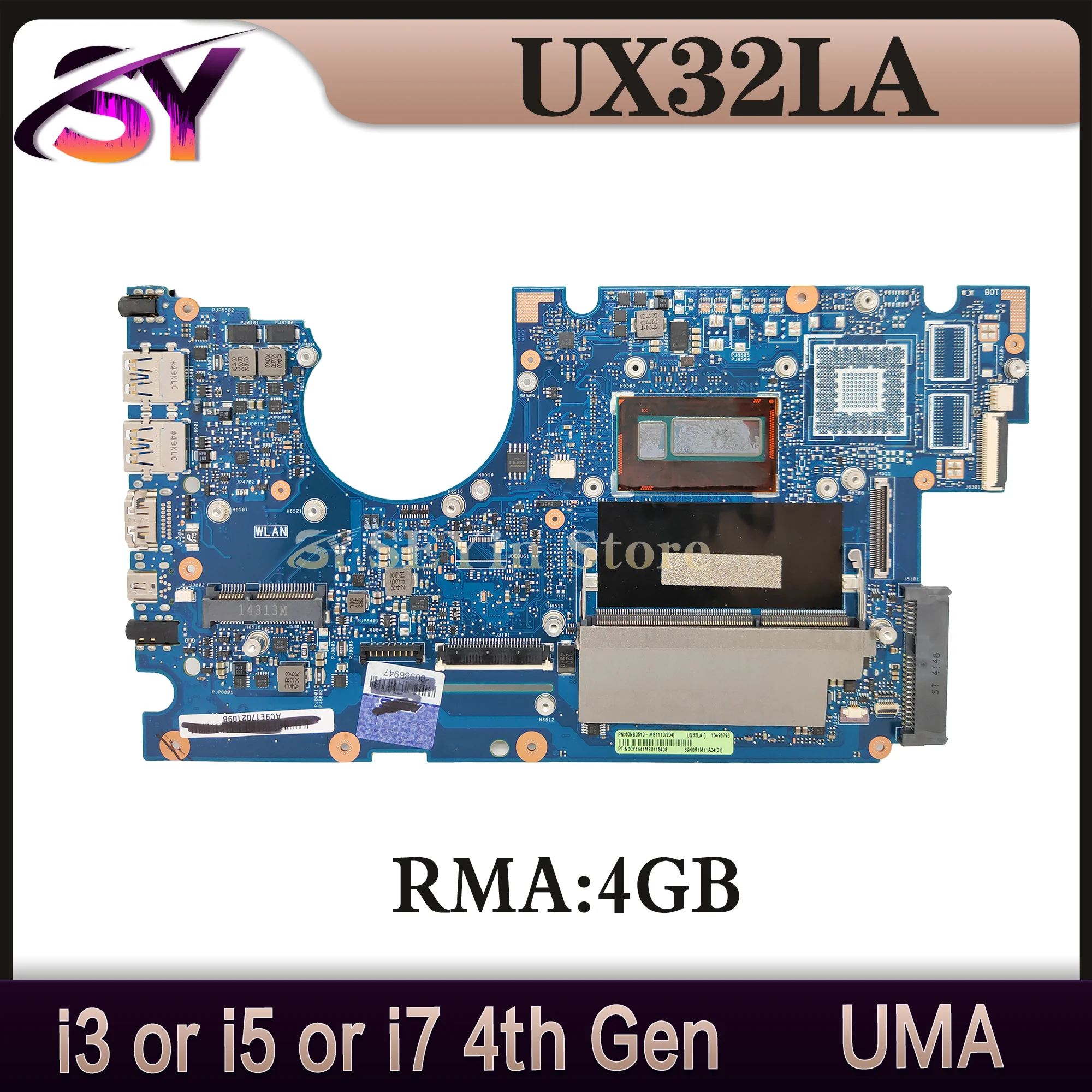 UX32LA-LN Mainboard For ASUS UX32LN UX32L UX32LA BX32LN BX32LA Laptop Motherboard I3 I5 I7-4th Gen UMA/GT840M 4G/RAM