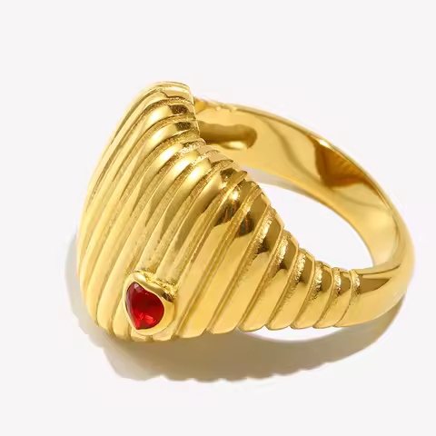 E.B.belle Love Vertical Pattern Ring Silver Color Tarnish Free 18K Gold Plated Jewelry 316L Stainless Steel Decoration