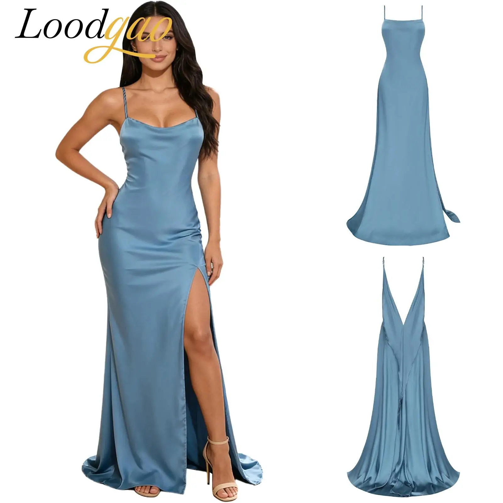 

Женское вечернее платье макси с разрезом 2026: Элегантное атласное коктейльное платье для выпускного, банкета, вечеринки, без рукавов, на бретельках