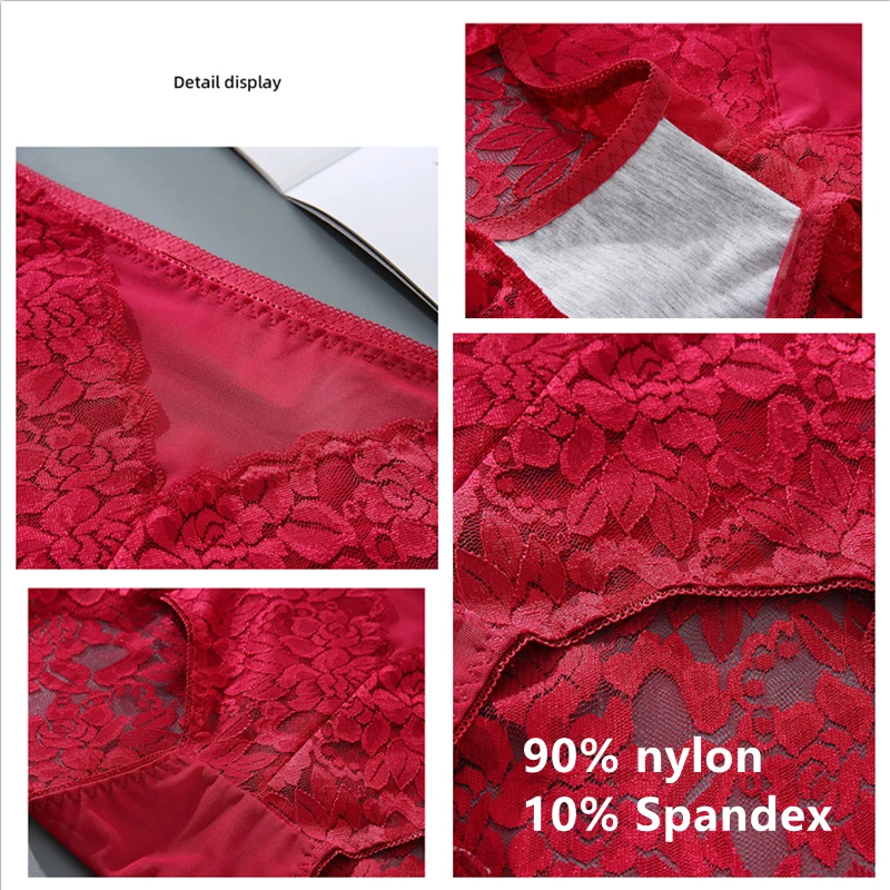6pcs/set Lace sexy mesh women's Panties  mid-high waist underwear large size Lingerie for women briefs plus size 4xl 5xl bragas
