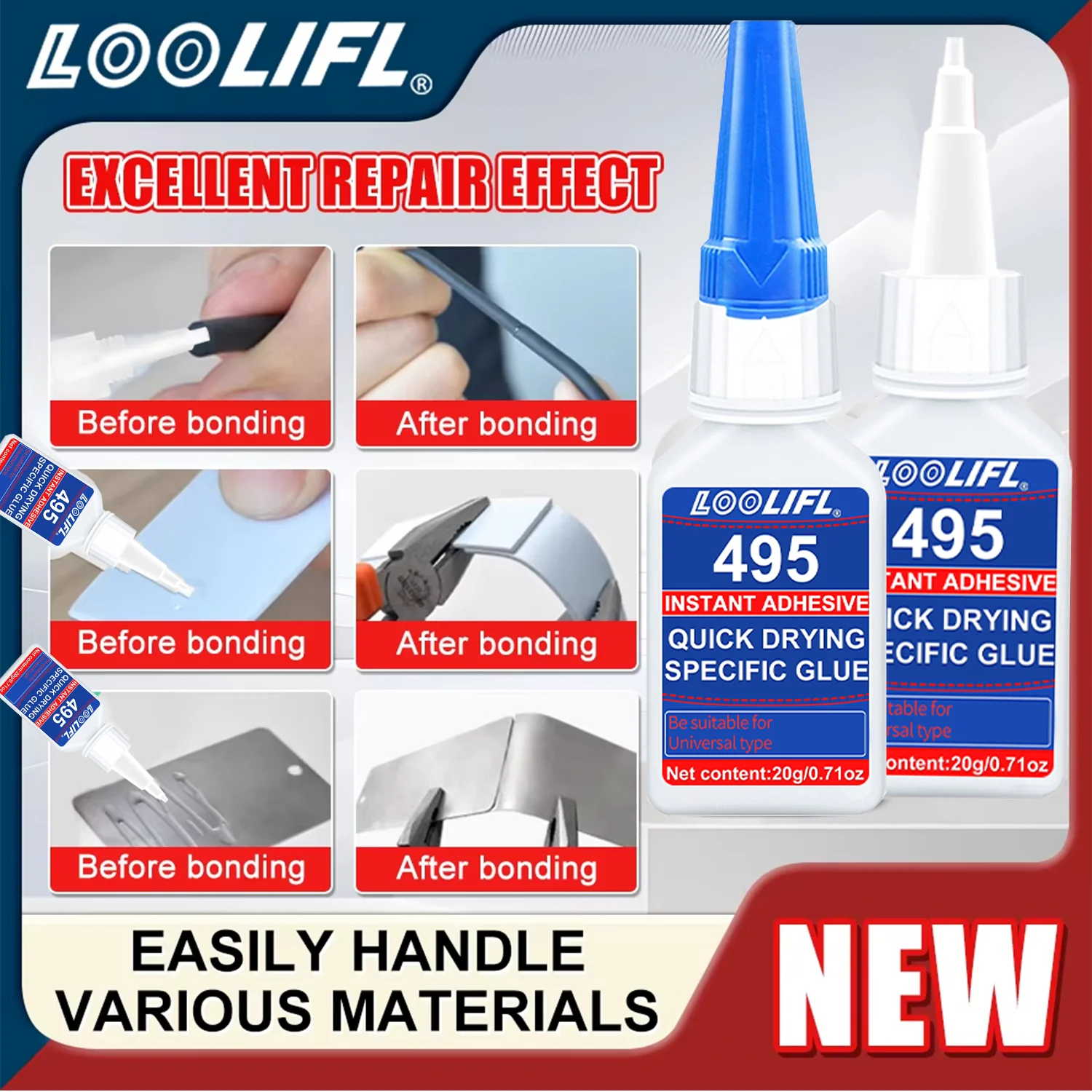 7PCS 495 LOOLIFL Super Glue Plastic Professional Adhesive TransparentCyanoacrylate Glue Fast Drying OdorlessLongLasting Bonding