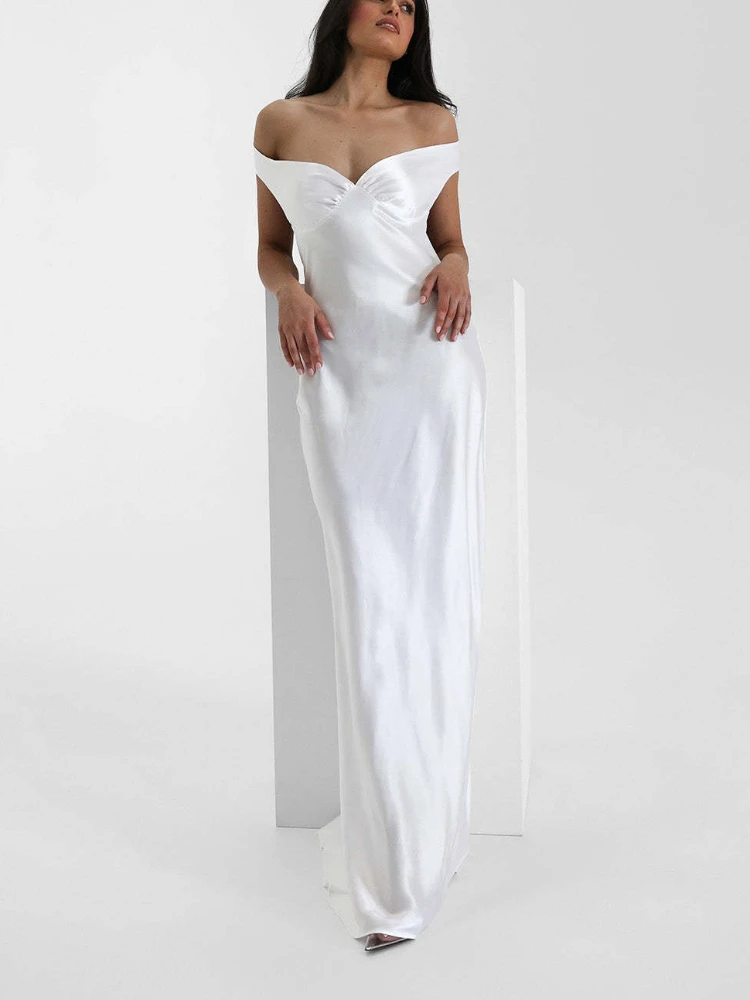 2025 신상 유럽풍 미국 스타일 머메이드 드레스 여성 고급 새틴 오프숄더 우아한 이브닝 가운 프롬 파티 롱 드레스