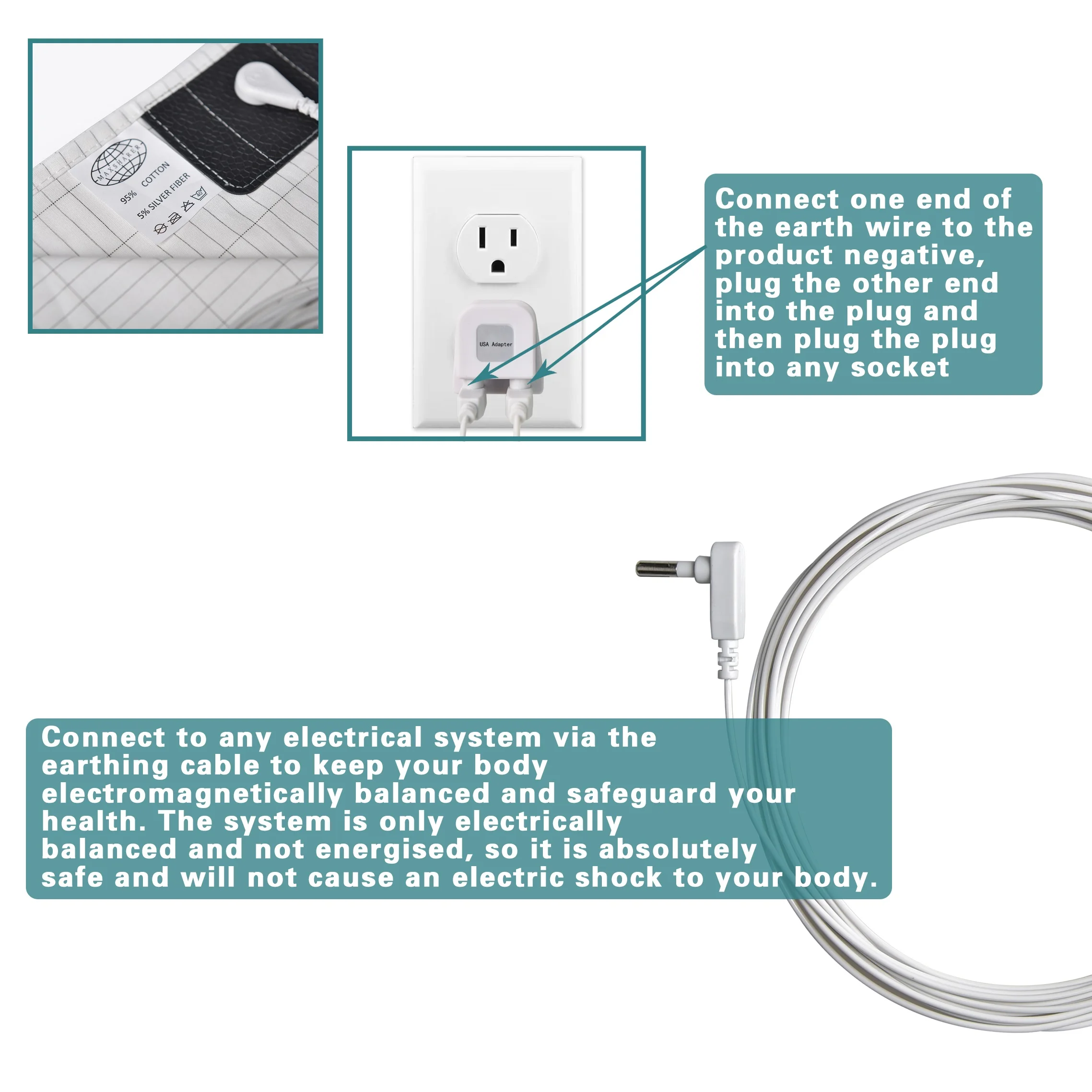 MAXSHARER-sábana de cama de puesta a tierra, fibra de plata conductora, Sábana plana de algodón orgánico para un mejor sueño, salud natural