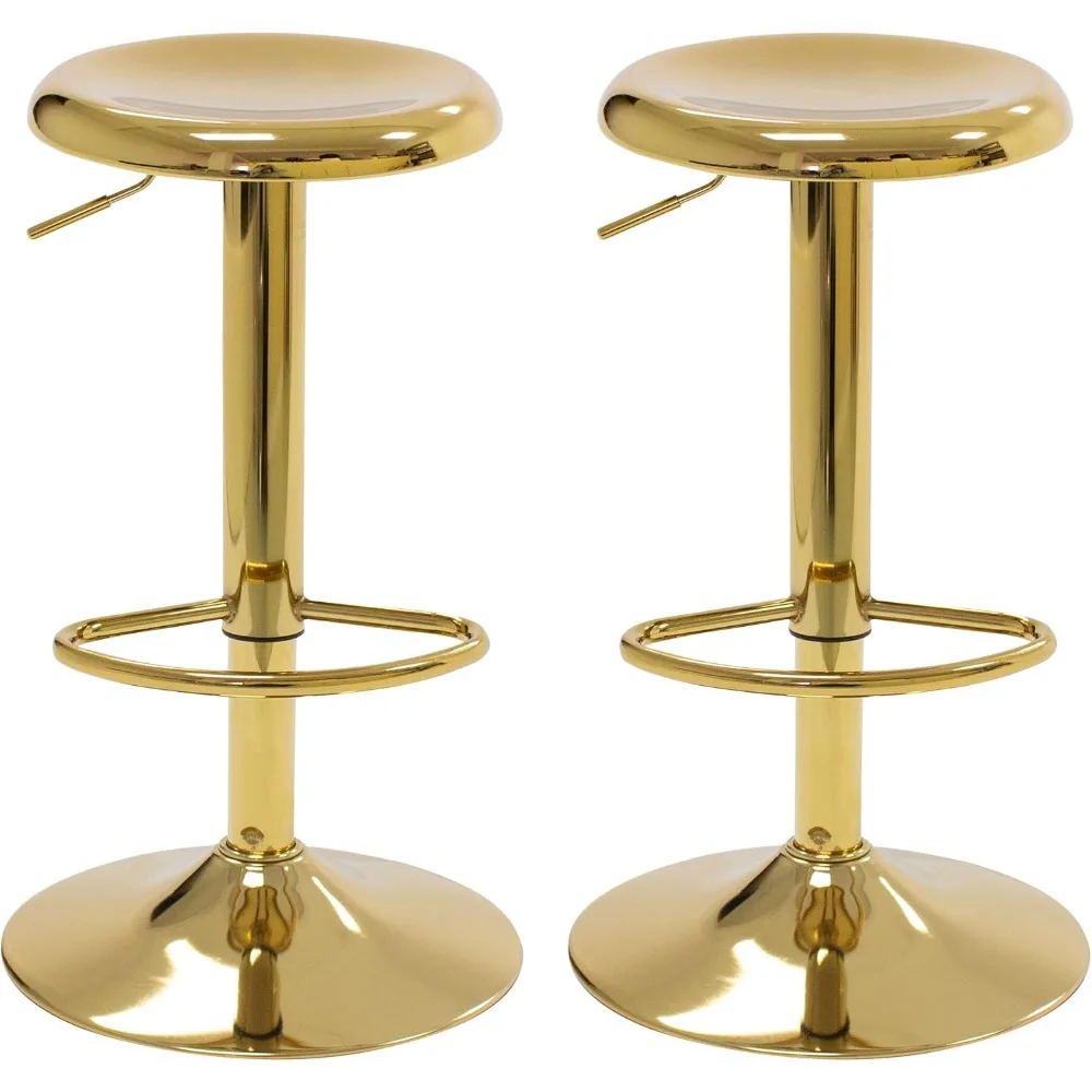 Bar Stools Set of 2, Adjustable Metal Bar stools Swivel Counter Height Stool, Backless Barstools for Kitchen Island Pub, Gold