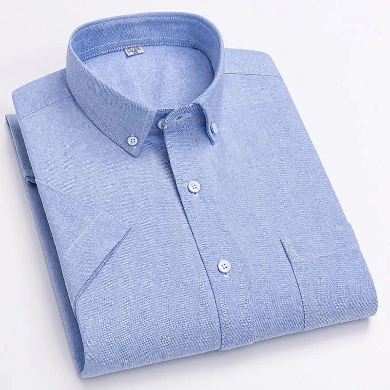 

100% Cotton Oxford Men's Shirts Long Sleeves Plaid Soft Regular Fit Formal Dress Shirt Pocket Social Blouse Male Clothes 7 Size