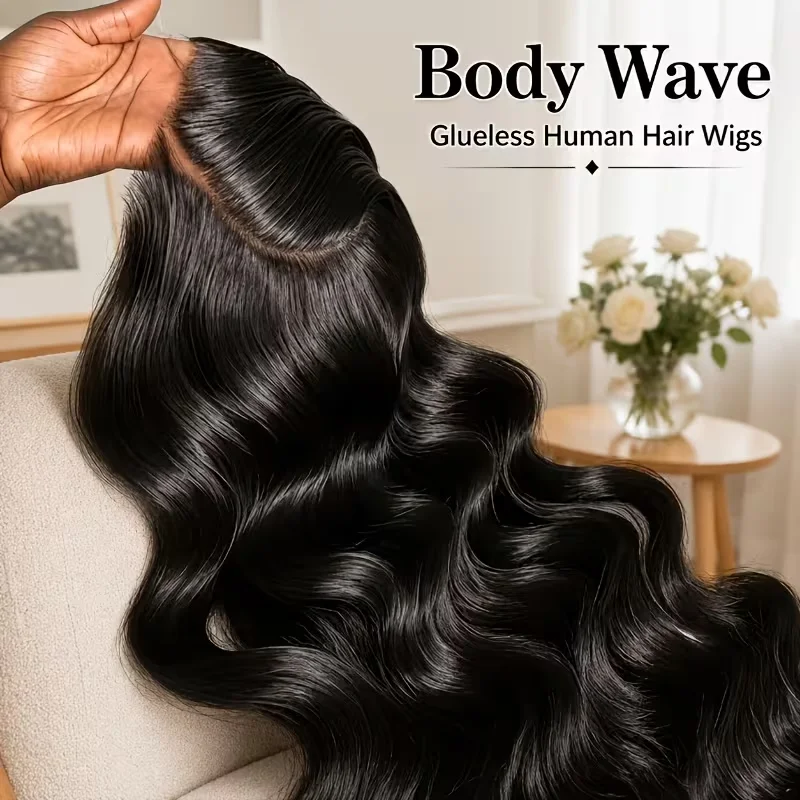 7x6 Body Wave Glueless Wigs  Natural Color Wigs Brazilian 200% Density Human Hair Wig Pre Cut No Glue Wear Friendly for Beginners