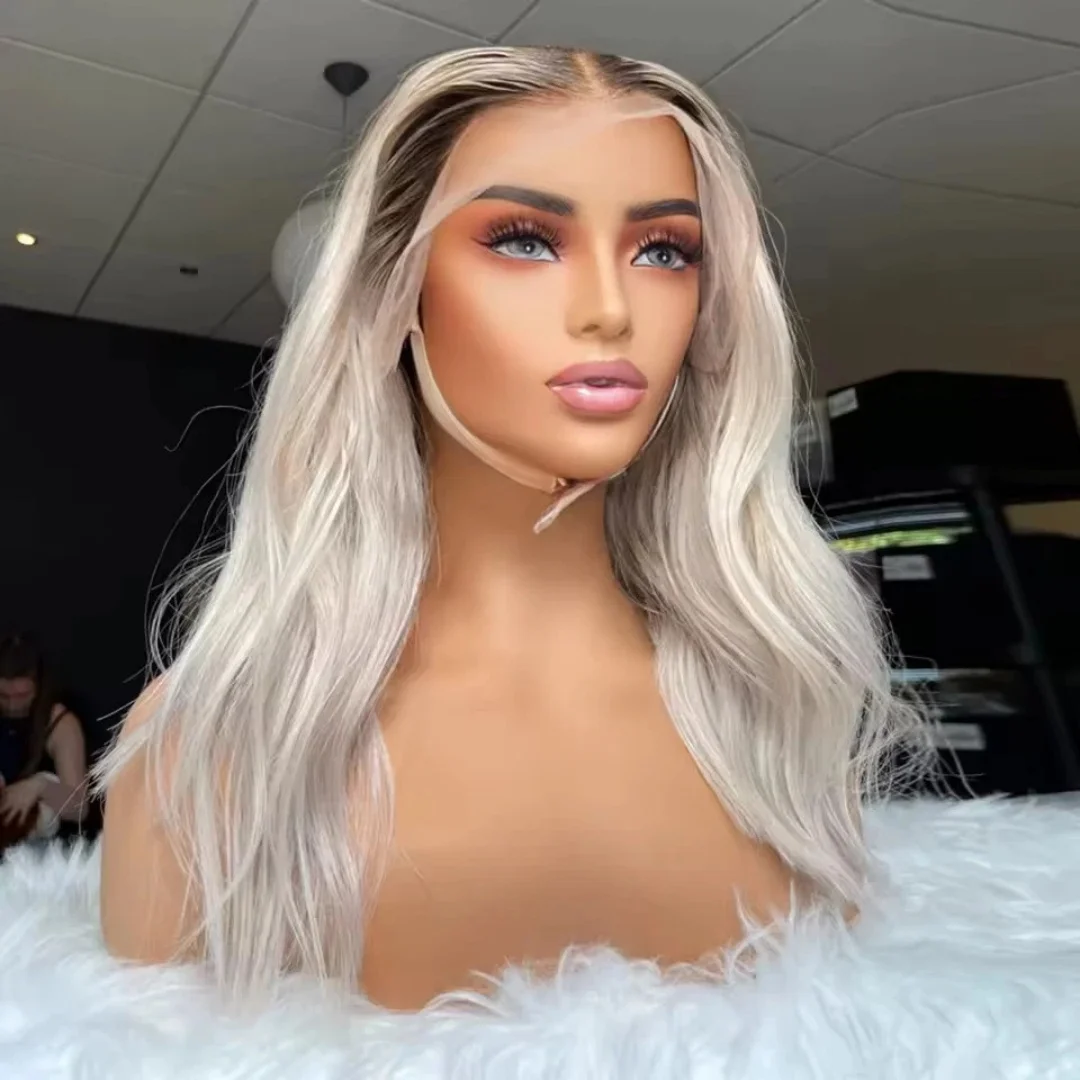 

Side Free Parting Synthetic Lace Front Wig 13x4 HD Pre Plucked Light White Blonde Wigs Super Long Natural Wave Brunette Fibre