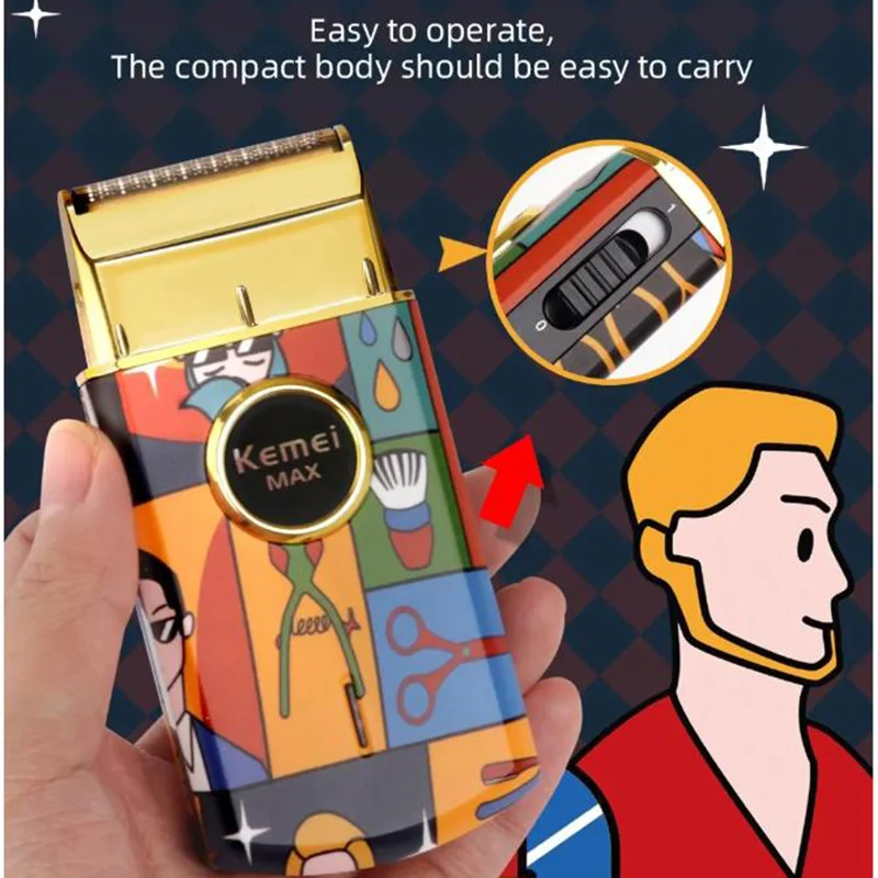 Kemei RS7098 Electric Head Shaver Barber for Bald Men Rechargeable Shaver Machine 7500rpm Portable Hair Trimmer Razor for Head