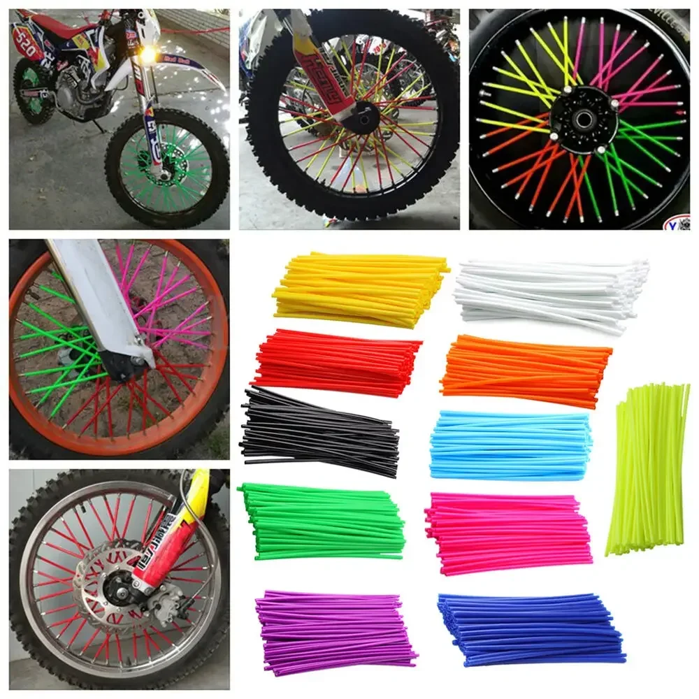 

72Pcs Motorcycle Wheel Spoked Protector Wraps Rims Skin Trim Covers Pipe For Motocross Bicycle Bike Cool Accessories 11 Colors