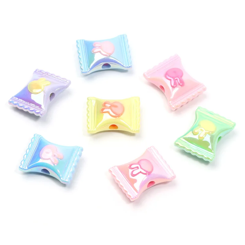Acrylic Beads 17x21mm 10pcs Colored Candy Beads With Rabbit Head Pattern Accessories For Necklaces Bracelets DIY Jewelry Making