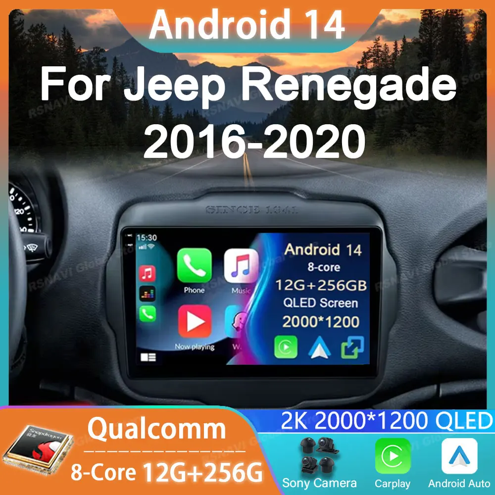 

Car Radio Android 14 For Jeep Renegade 2016 - 2020 GPS Carplay Multimedia Player Navigation 2din Head Unit Audio Stereo Auto DSP