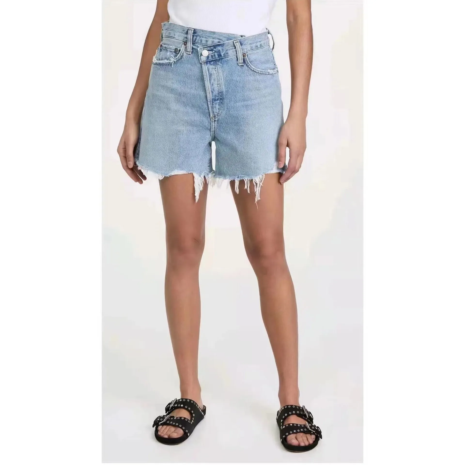Cintura alta asimétrica mujer Denim orts Casual Faion ajuste cómodo señoras Jeans orts tendencia de verano