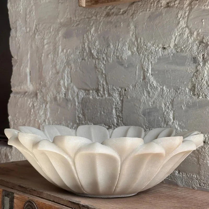 Natural Marble White Lotus Shaped Stone Washbasin Sink Carved Art Petal Bathroom Hotel Deluxe Bowl