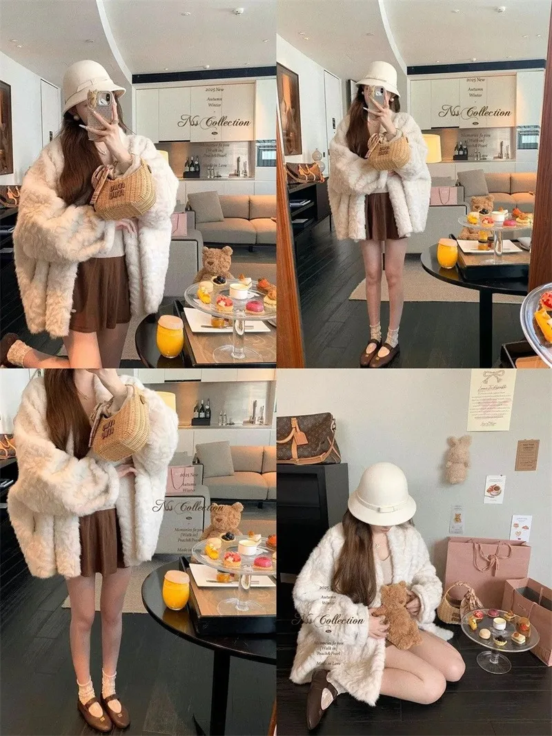 Top Stream Daughter Environmental Protection Small Lake Sheep Imitation fur fur Integrated Plush Jacket Women's Loose Lazy Coat