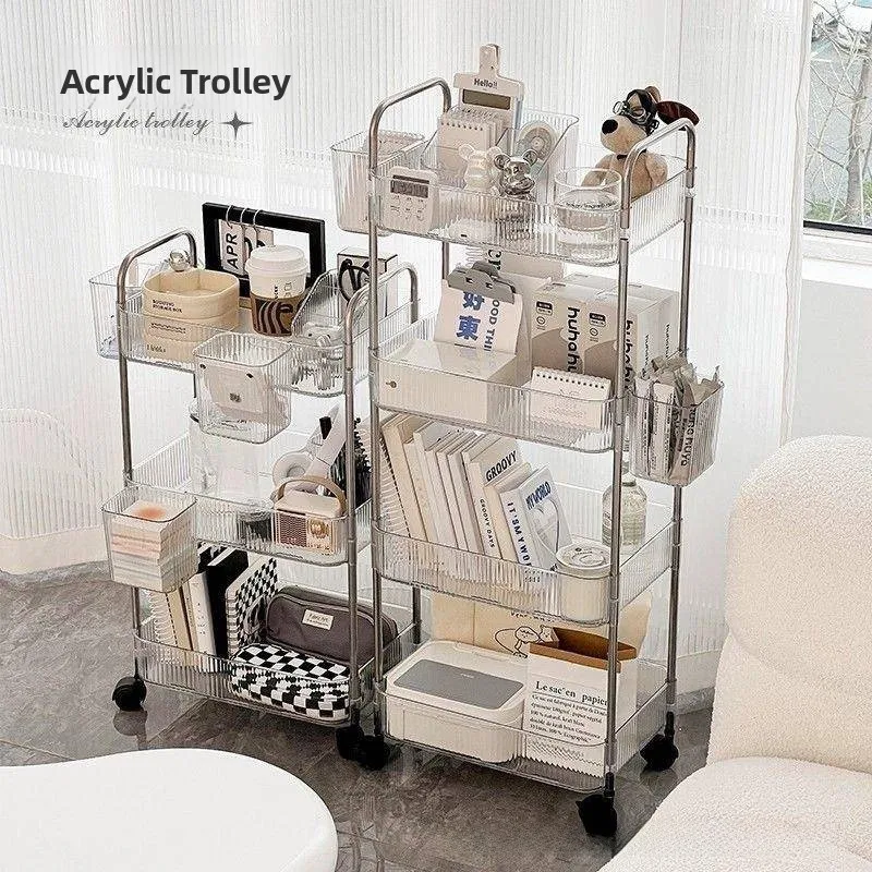 Acrylic Small Cart Bathroom  Shelf Hall Snack Organizer Multi-layer Guest Mobile Cosmetic Rack Storage Home Organization