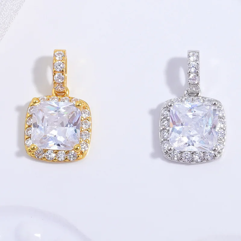 

S925 Sterling Silver Sparkling Sugar Cube Pendant, Elegant Square Charm for Dainty Necklace, Minimalist