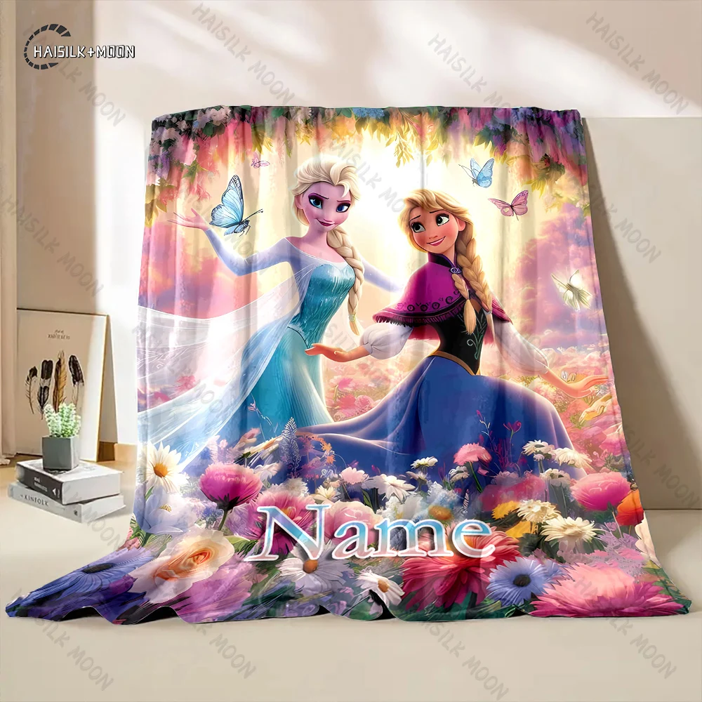 1pc nome personalizado disney congelado princesa elsa cobertor impresso, multi-uso para todas as estações para cochilo, acampamento, viagens, sofá máquina lavável