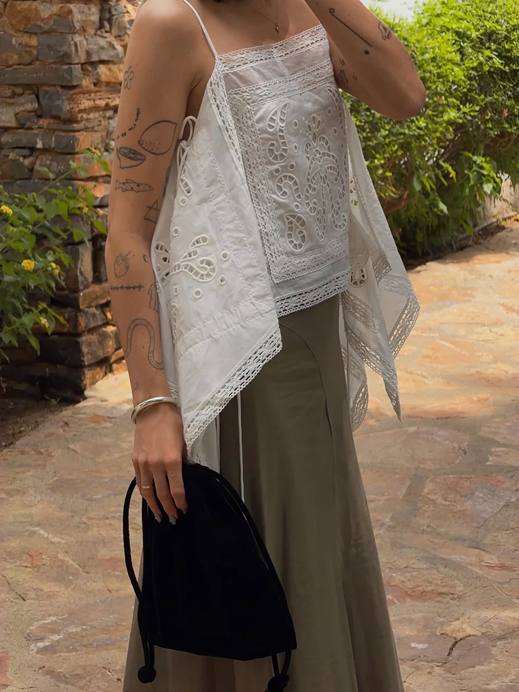 Sexy Embroidery Women's Top Fashion Sling Slash Neck Backless Female Tanks Tops 2026 Summer Vacation All-match Lady Vest New