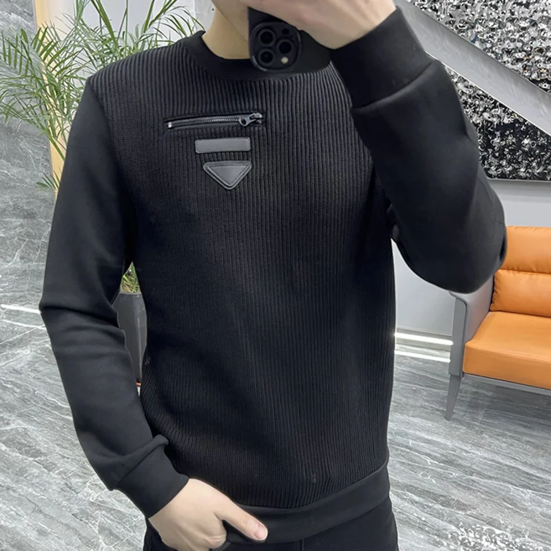 Sweater Spliced Knitted  O-Neck Social Club Clothing Designer European Fashion Men T-shirt Tee Shirt Homme Long Sleeve T-shirt