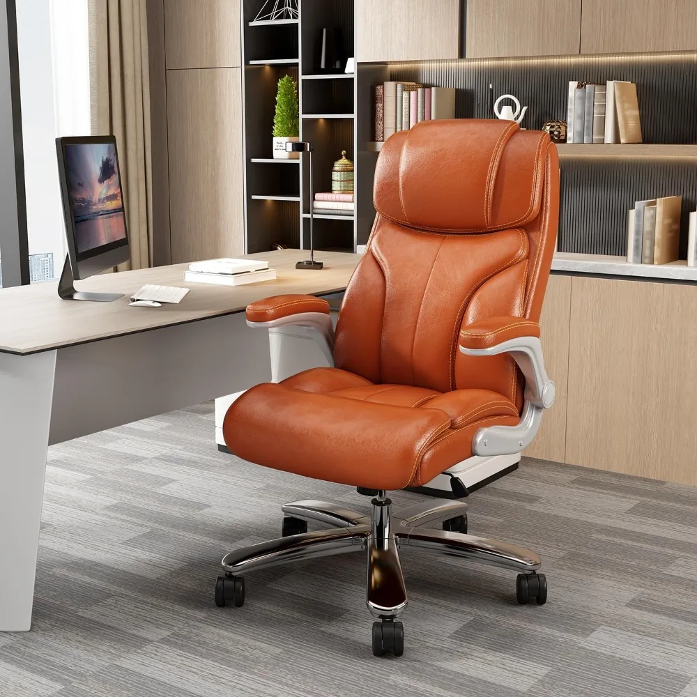 

Leather Executive Office Chair, Office Chair Big and Tall, High Back Desk Chair with Wheels and Flip Up Arms, Lumbar Support Com
