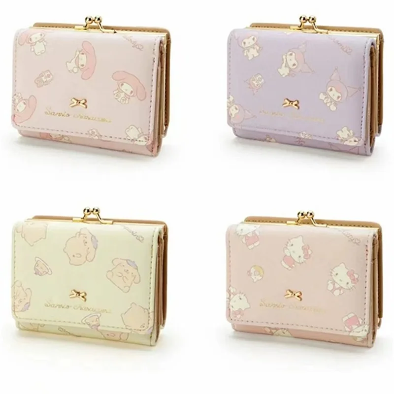 

New Sanrio Wallet Pu Miss Casual Short Card Holder Kawaii Kuromi My Melody Cinnamoroll Zipper Buckle Wallet Fashion Girl Gift