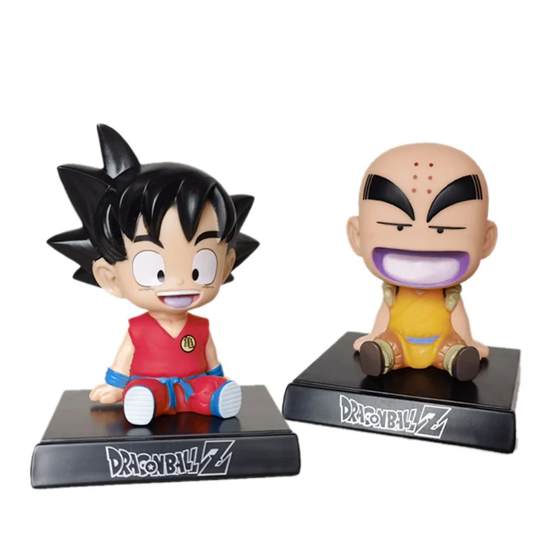 Dragon ball z bonecas suporte de telefone anime figura son goku kuririn balançando a cabeça bonecas ornamentos carro acessórios crianças brinquedos